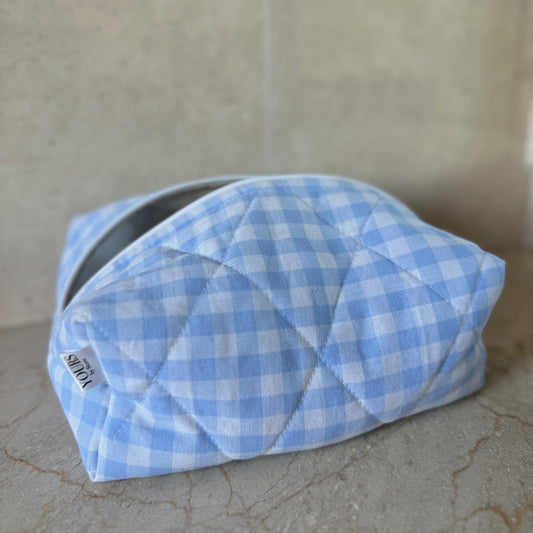 LIGHT BLUE GINGHAM BEAUTY BAG