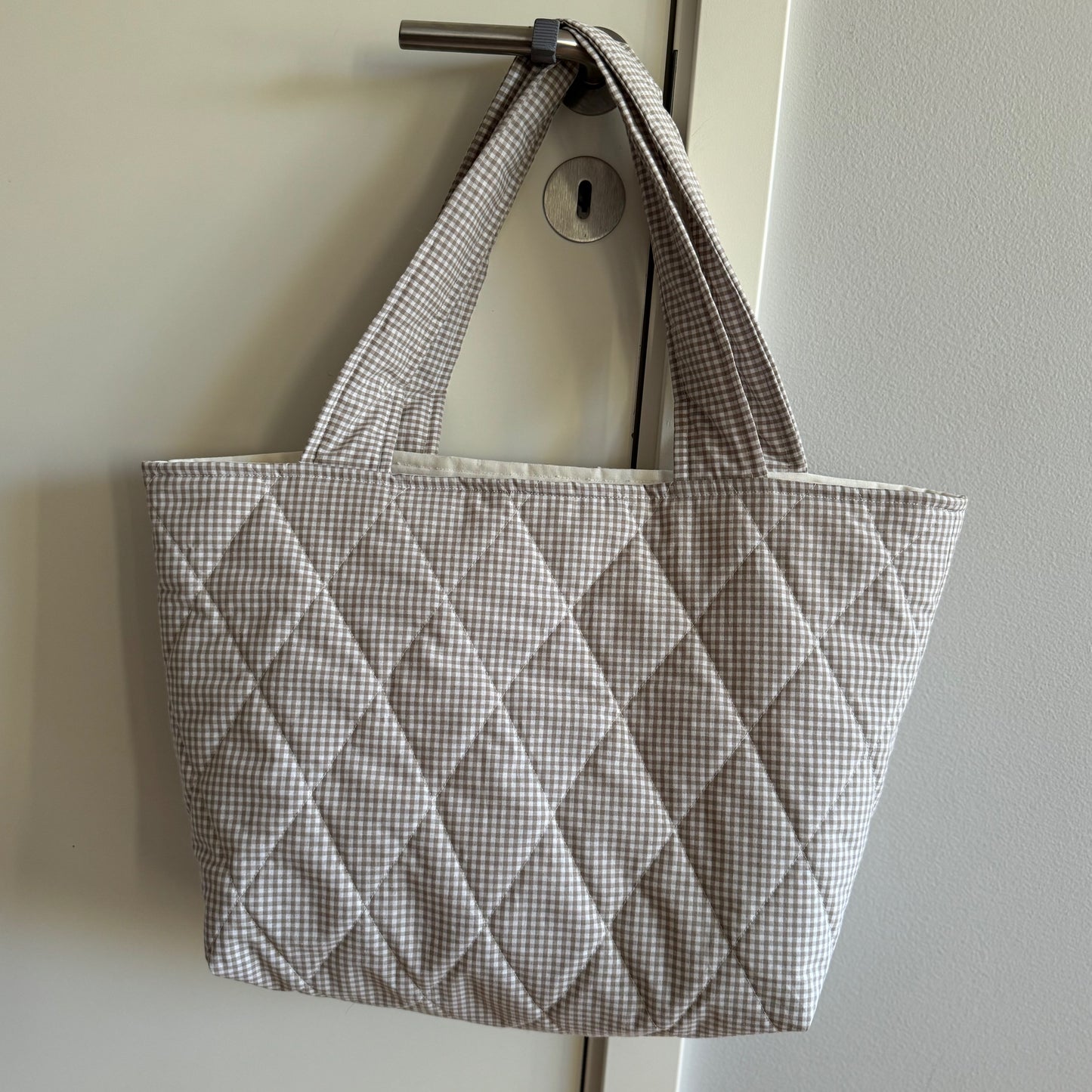 BROWN MINI GINGHAM TOTE BAG